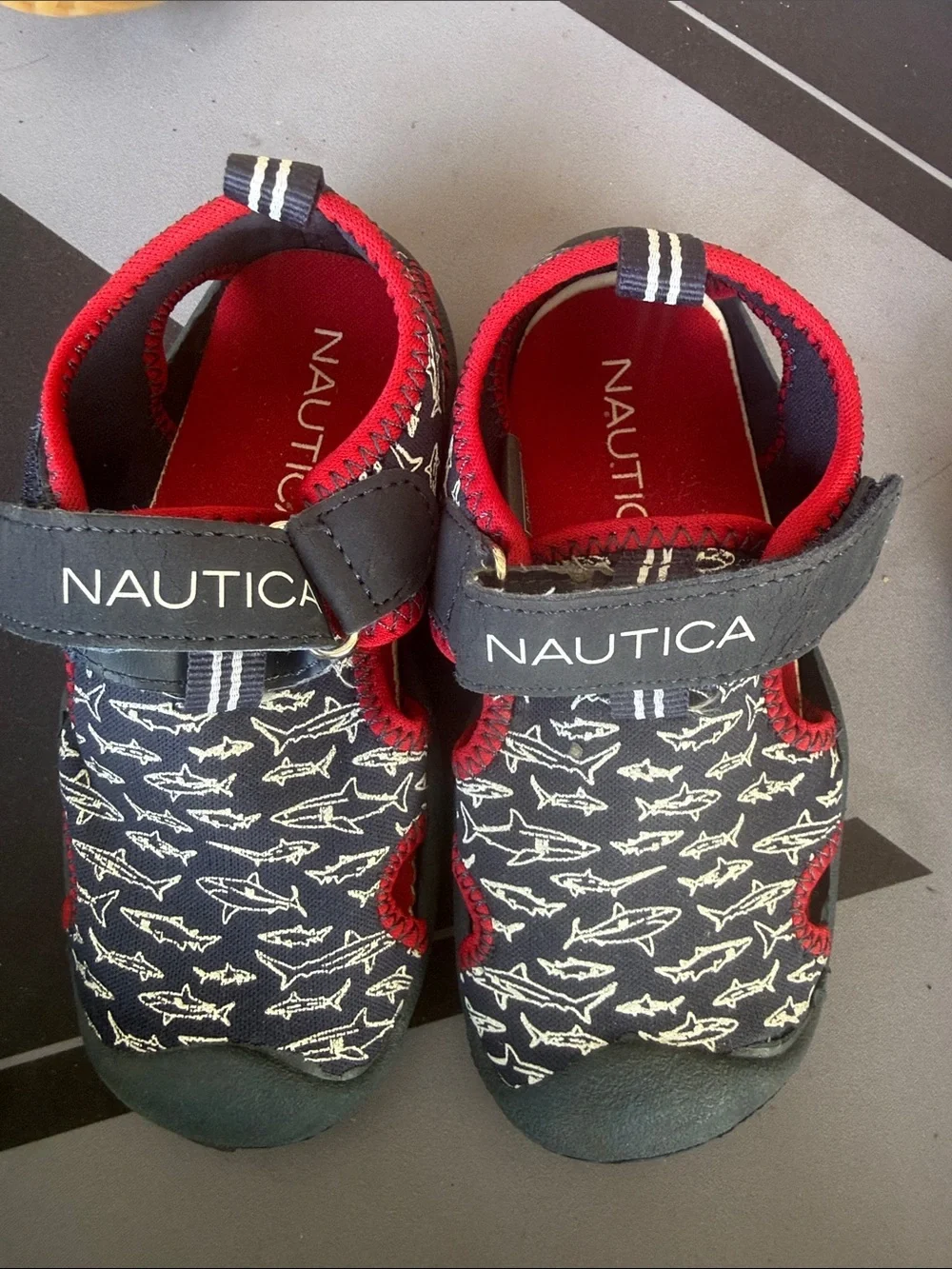 Nautica Kids Navy and Red Shark-Print Water Shoes